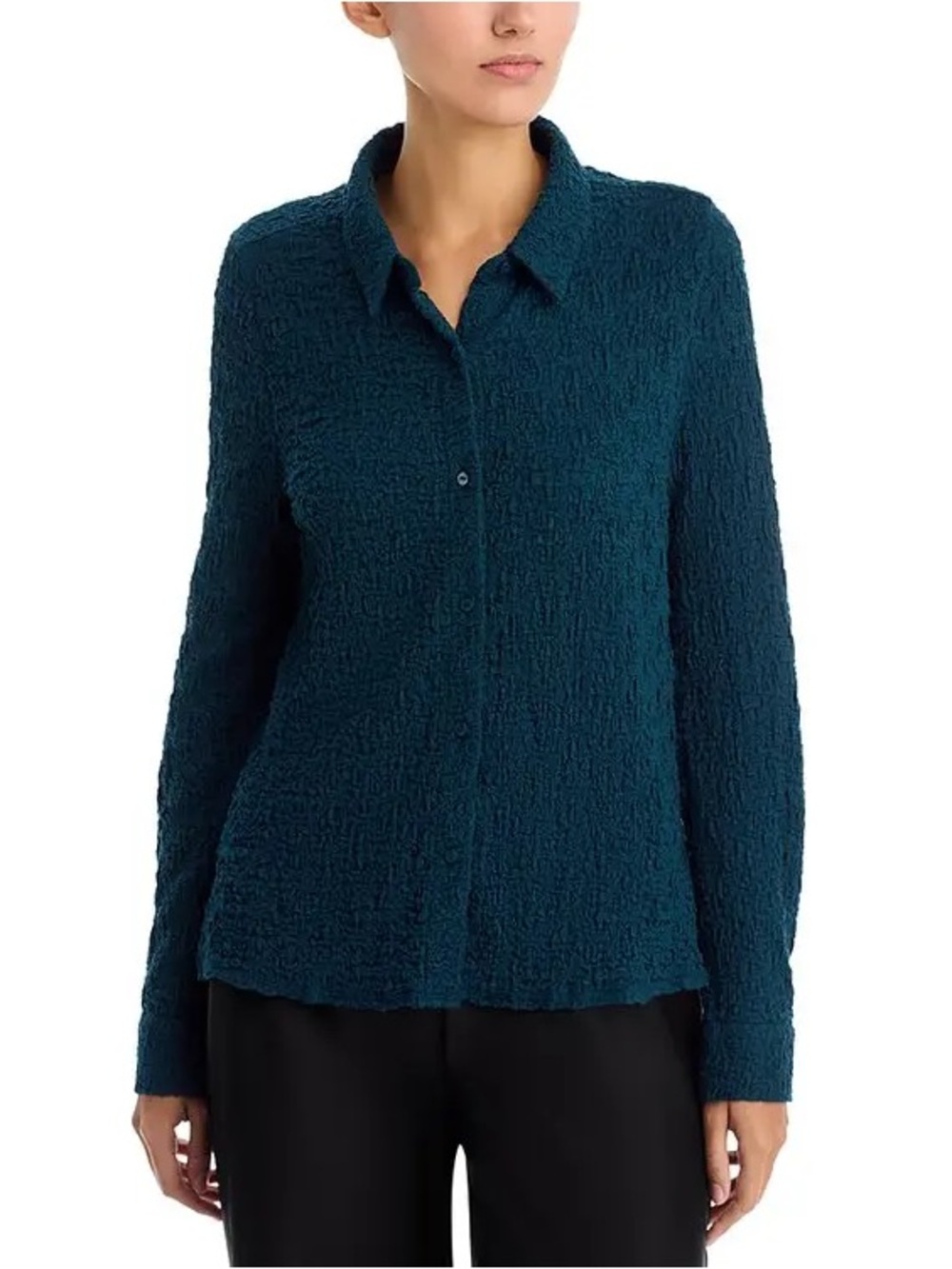 Eileen Fisher Textured Long Sleeve Button Down Shirt in Alpne